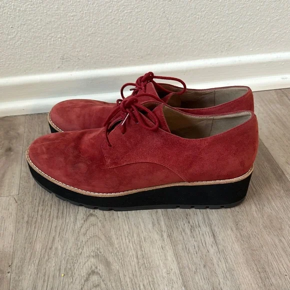 Eileen Fisher Eddy Red Suede Platform Oxfords - Picture 6 of 7